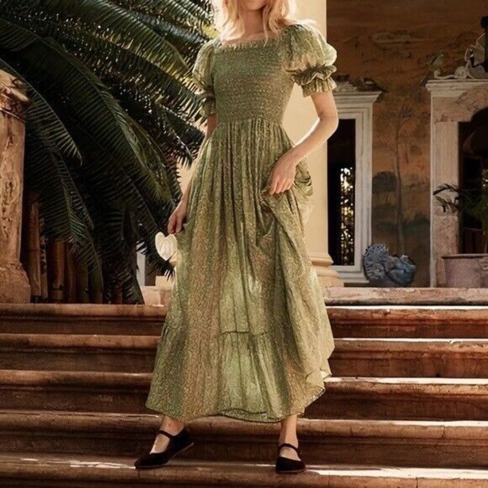 Dôen Colette Dress Women's Size Large  Casual Party Wear Floral Printed Smocked